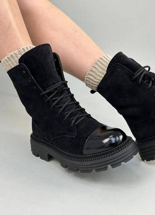 Стильные черные ботинки женские, осенние-весенние, демисезон, на осень, замшевые/замша-женская обувь8 фото
