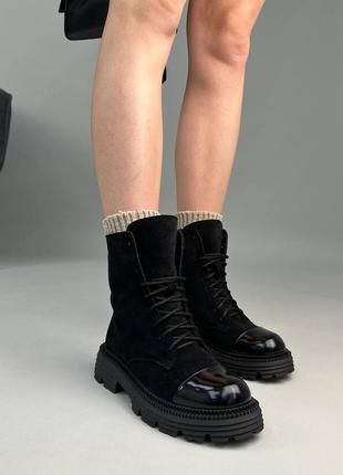 Стильные черные ботинки женские, осенние-весенние, демисезон, на осень, замшевые/замша-женская обувь9 фото