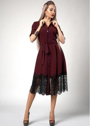 Платье женское бордовое длинное с кружевом2 фото