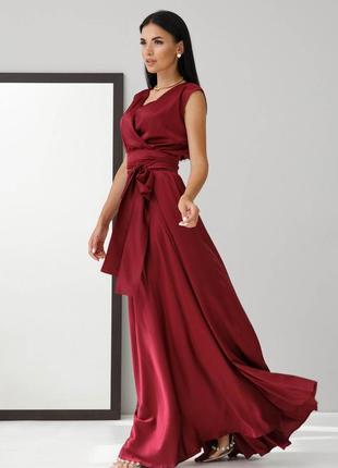 Стильное платье из итальянского шелка винного цвета2 фото