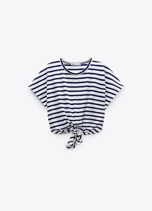 Zara футболка в полоску с завязками узлом4 фото