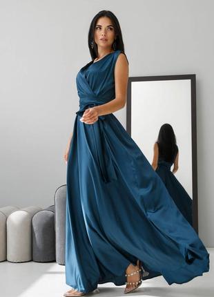 Стильное платье из итальянского шелка изумрудного цвета4 фото