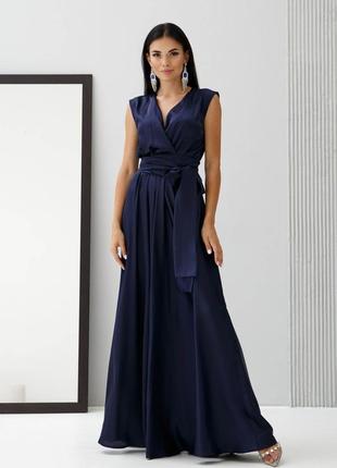 Стильна  сукня з італійського шовку темно-синього кольору3 фото