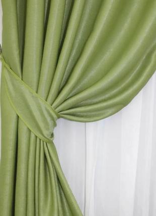 Шторна тканина льон, колекція "парма". колір салатовий