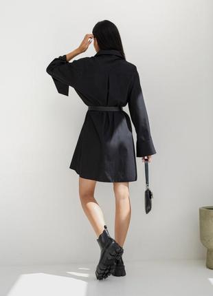 Платье-рубашка женское оверсайз, хлопковое, на пуговицах, с длинным рукавом, трендовое, черное4 фото
