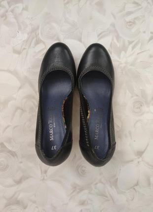 Туфли-лодочки черные с пробковым каблуком и пробковой подошвой - кожа marco tozzi4 фото