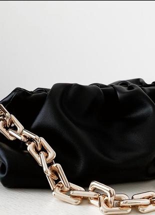 Кожаная сумка с цепью bottega vneta черного цвета 🖤2 фото