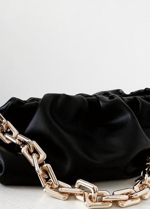Кожаная сумка с цепью bottega vneta черного цвета 🖤1 фото