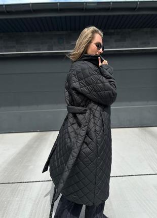 Длинное пальто из плащевой ткани стеганой на силиконе anm-5-3095 фото