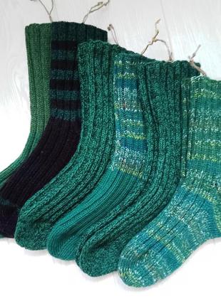 В'язані теплі шкарпетки унісекс у відтінках зеленого (р 40-45)3 фото