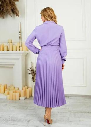 Стильна романтична сукня плісе з довгим рукавом (бузкова). різні кольори.10 фото