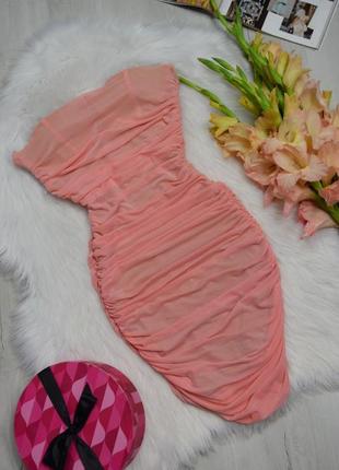 Плаття сітка з чашками персикова сукня бандо з драпіровкою нюдова