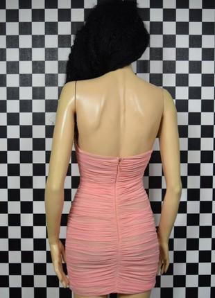Платье сетка с чашками персиковое платье бандо с драпировкой нюдовое3 фото