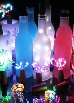 Світлодіодна гірлянда для пляшки на батарейках (в комплекті) з пробкою різнокольорова9 фото