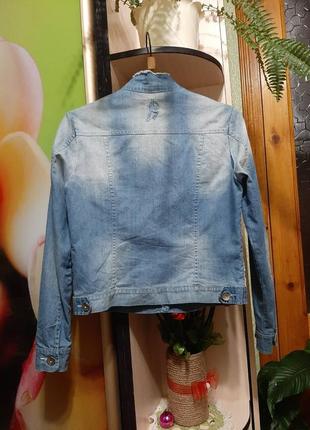 Крутой джинсовый пиджак нарядный цветочек воротник стойка бахрома2 фото