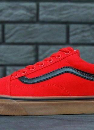 Молодежные кеды vans old skool red gum (кеды ванс олд скул красного цвета)448 фото