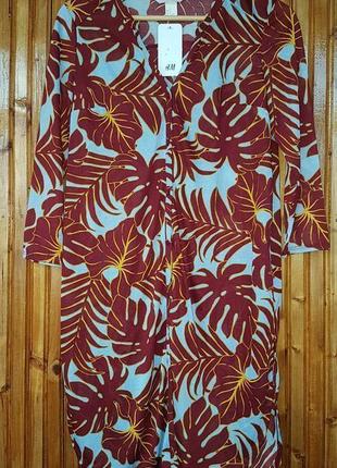 Платье рубашка, туника h&amp;m в тропический принт.3 фото