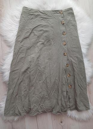 Юбка фісташкового кольору з розпіркою,спідниця міді з гудзиками, юбка міді кольору хакі