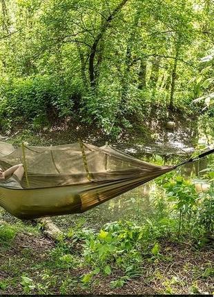 Туристичний гамак із москітною сіткою підвісний гамак гойдалка тканинний для дорослих розбірний нейлоновий гамак8 фото