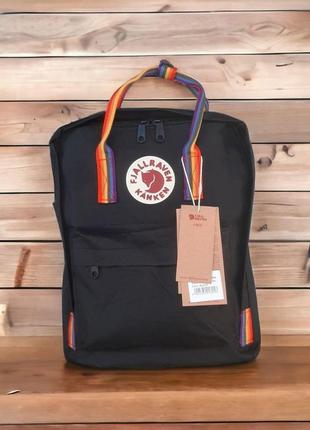 Черный рюкзак kanken classic 16 l с радужными ручками. портфель канкен5 фото