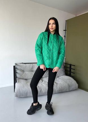 🎨5 цветов! стильная стеганая женская демисезонная куртка зеленая, зеленая жеncкая2 фото