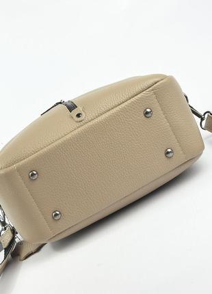 Бежевая кожаная маленькая сумочка кросс-боди через плечо, молодежная сумочка из натуральной кожи8 фото