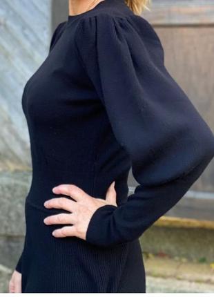 Черное шерстяное платье ella &amp; il una wool dress объемные рукава теплая шерсть кашемир норвегия4 фото