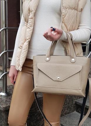 Шкіряна жіноча ділова сумка з ручками на блискавці, модна красива сумочка з натуральної шкіри8 фото