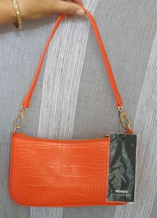 Модная сумка багет,оранжевая сумка, сумочка