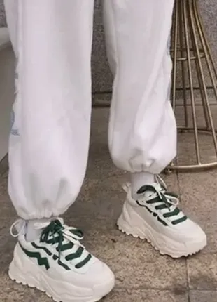 Женские бело-зеленые кроссовки на шнуровке, стелька 25 см4 фото