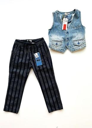 Штани брюки класичні street gang stg265 темно-сині в смужку джогери  24 (98см), 28 (122см)10 фото