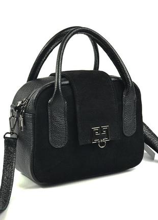 Замшева шкіряна маленька сумка крос-боді з ручками, міні сумочка з натуральної замші та шкіри6 фото