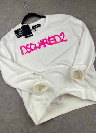 Чоловічий світшот dsquared з принтом у білому кольорі якісного матеріалу, стильний та зручний світшот на кожен день