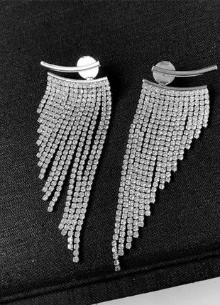 Вечірні довгі масивні сережки з камінням кристалами стразами