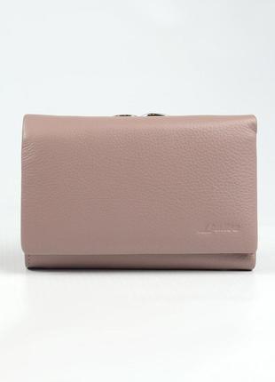 Пудровий шкіряний жіночий маленький гаманець портмоне на магніті, розкладний міні гаманець зі шкіри