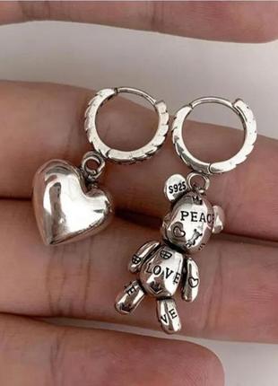 Сережки срібні teddy bear. преміум якість. серьги silver 925