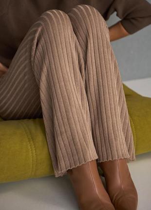 Женские вязанные брюки в рубчик кофейного цвета. модель 2490 trikobakh2 фото