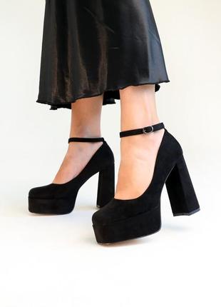 Класичні чорні туфлі жіночі на підборах,каблук,весняно-осінні,демісезон,екозамша,жіноче взуття5 фото
