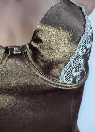 C&a боді атласний бронзовий бодік жіночий атлас коричневий з мережива сексі еротик10 фото