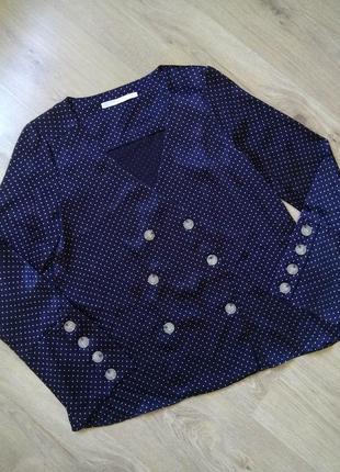 Элегантная классическая женская блуза zara/женский жакет темно синий в горошек/вискоза