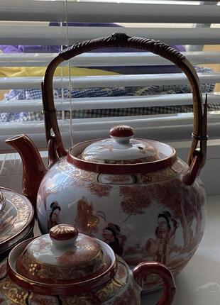 Cервиз винтажный, старинный чайный, япония литофания,сервиз в комплекте за исключением чашек,одна чашка6 фото