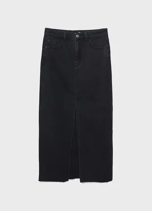 Трендовая джинсовая юбка-миди с разрезом посередине stradivarius 01315533-i20235 фото