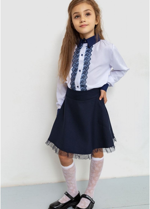 Блузка нарядная для девочек, цвет бело-синий, 172r201-1