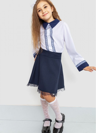 Блузка нарядная для девочек цвет бело-синий1 фото