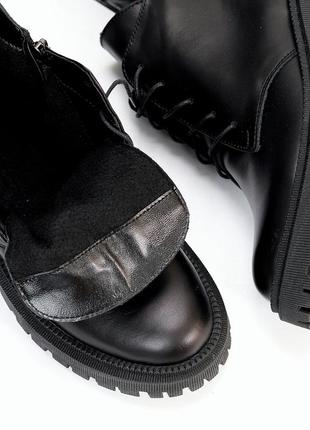 Черные дизайнерские кожаные женские ботинки натуральная кожа на флисе2 фото