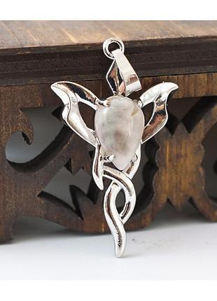 Кулон "кадуцей" вставка розовый кварц