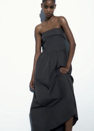 Zara крутое длинное платье с открытыми плечами. цвет-бомба.3 фото