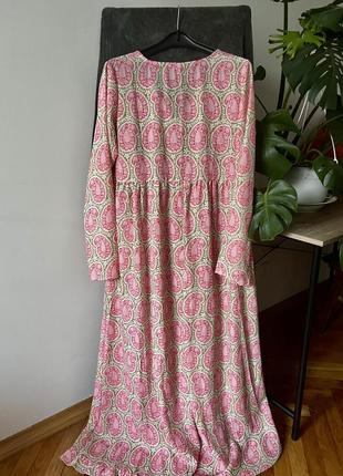 Свободное длинное легкое этно платье с растительным принтом5 фото