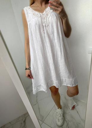 Білий лляний сарафан плаття туніка з вишивкою, сарафан льон льон із льону бохо3 фото