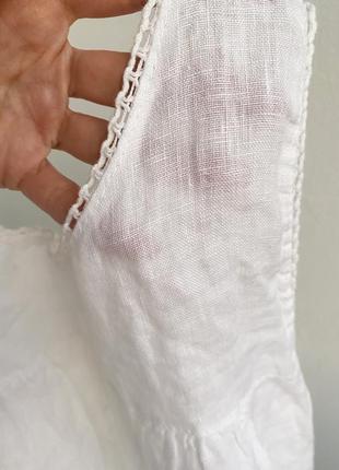 Білий лляний сарафан плаття туніка з вишивкою, сарафан льон льон із льону бохо7 фото